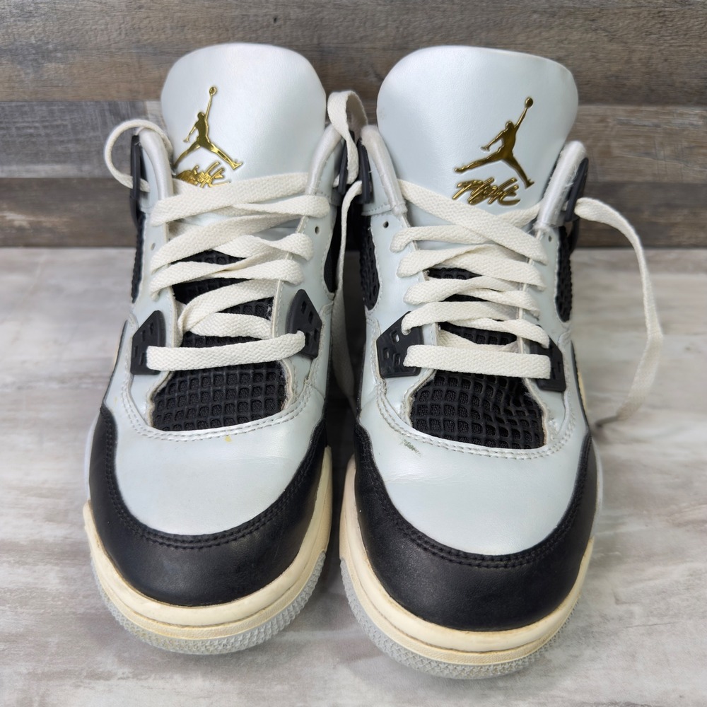 Jordan 4 Retro Metallic Gold Kids Size 5.5Y Sneakers FZ8585-070 White Black - Picture 3 of 12